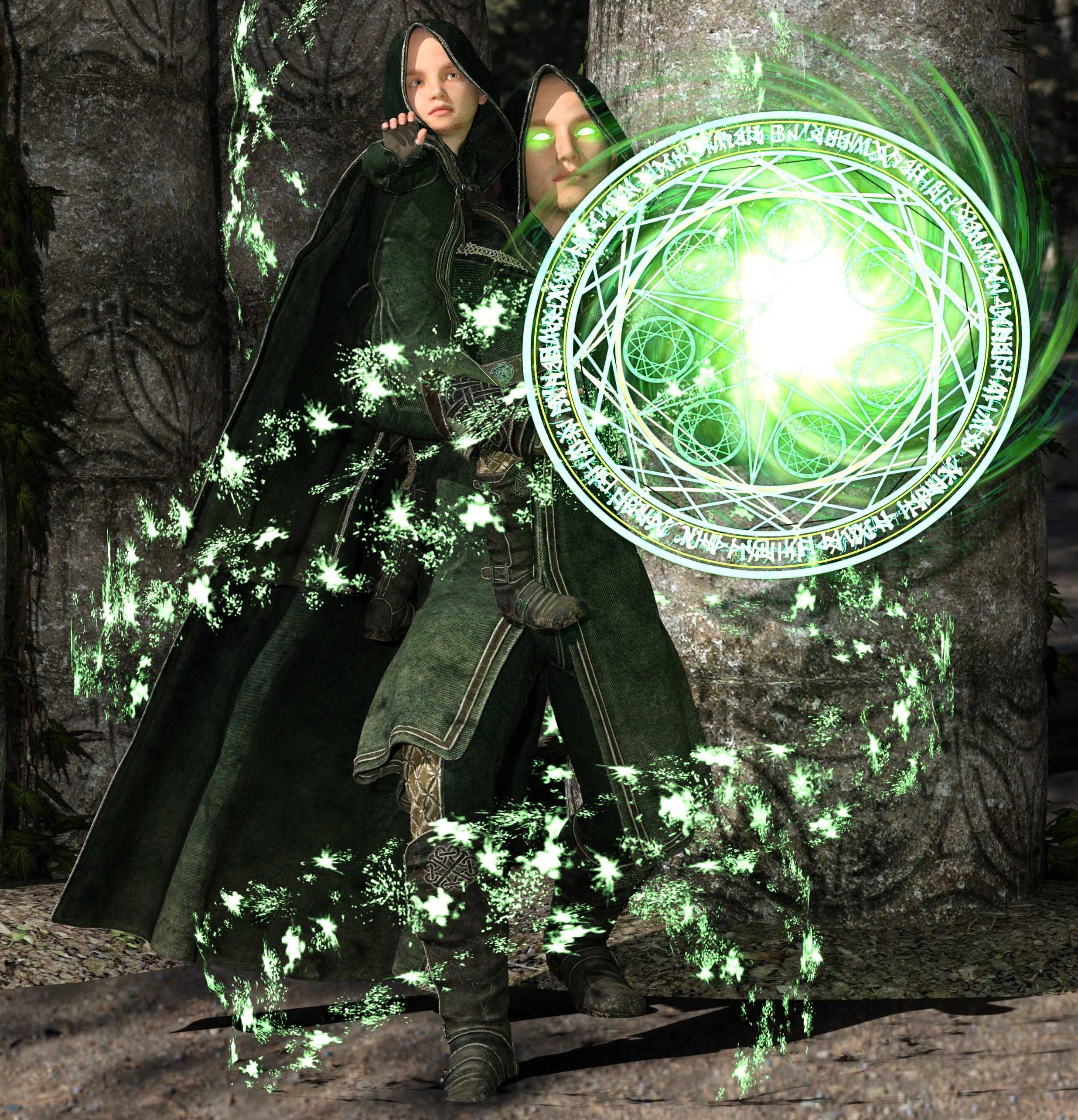 Old image of Sarn and his son from the epic fantasy book series, the Curse Breaker Series by Melinda Kucsera. 